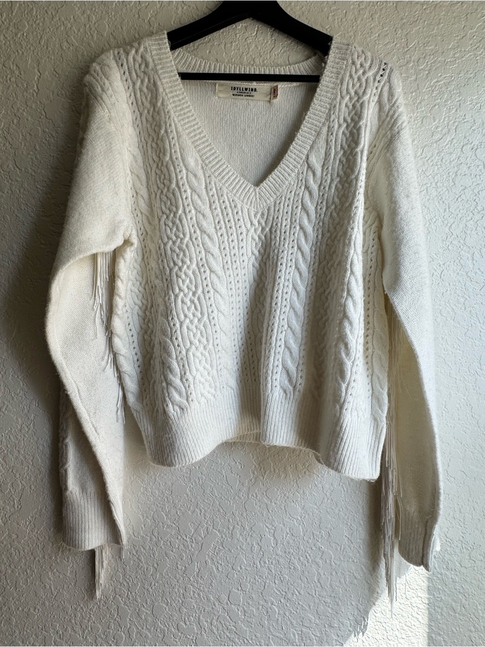 Idyllwind Miranda Lambert Strombury Fringe Cable Knit Sweater Cream XL Rare